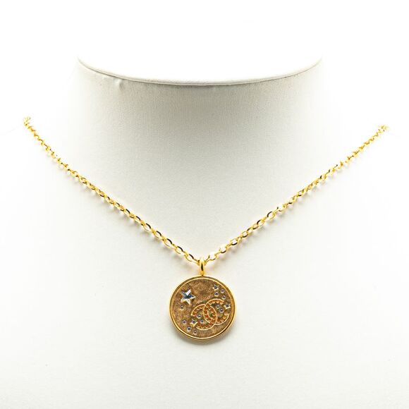 Pre Loved chanel Celestial Moon Pendant Necklace Women Gold Necklaces - Picture 5 of 6